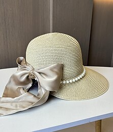 levne -Klobouky Doplňky do vlasů akryl / bavlna Sláma Kbelík Slamák Sluneční klobouk Ležérní Dovolená Elegantní retro S Peří Mašle Přílba Pokrývky Hlavy