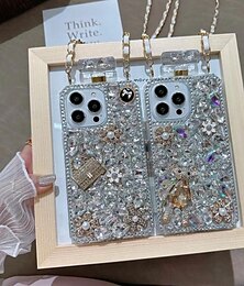 olcso -telefon Ügy Kompatibilitás iPhone 16 15 14 Pro Max Plus iPhone 13 12 11 Pro Max Mini Fekete tok zsinórral Nem sárgul Bling Glitter Shiny Virág TPU Strassz