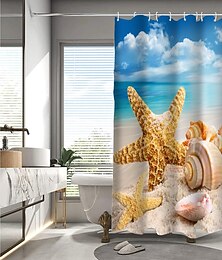 cheap -Beach Seawater Shell Landscape Print Shower Curtain With Hook Modern Polyester Machined Waterproof Bathroom
