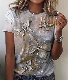 abordables -Femme T shirt Tee Papillon Imprimer du quotidien Mode Moderne Manche Courte Col Ras du Cou Jaune Eté