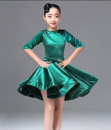 voordelige -Latijnse dans Kinderdanskleding Kleding Pure Kleur Gesplitst Voor meisjes Prestatie Opleiding Halve mouw Hoog Polyester