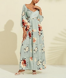 cheap -Print Satin Lace up Maxi Dress