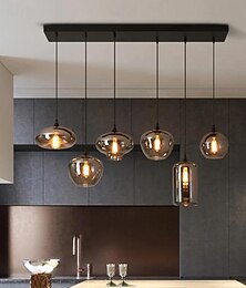 voordelige -led kroonluchter eilandlicht 1/3/6/8/10/12 hoofden warm licht 25cm nordic restaurant creatieve persoonlijkheid lange lijn gerookte glazen lampen eetkamer woonkamer 110-240v