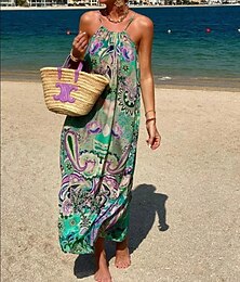 Χαμηλού Κόστους -Γυναικεία Φόρεμα Cami Φλοράλ Τροπικό Βολάν στρίφωμα Τιράντες Μακρύ φόρεμα Αμάνικο Καλοκαίρι