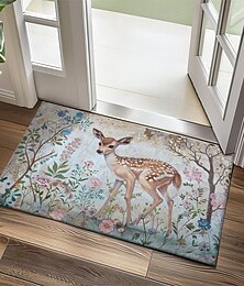 abordables -Felpudo floral de ciervo, alfombra de cocina, alfombra antideslizante, alfombra a prueba de aceite, alfombra interior y exterior, decoración de dormitorio, alfombra de baño, alfombra de entrada