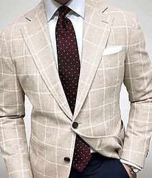 billiga -Herr Studenten Cocktailklädsel Kavaj Formell kväll Bröllopsfest Födelsedagsfest Mode Ledigt Vår & Höst Polyester Pläd / Rutig Ficka Ledigt / vardag Enkelknäppt Blazer Brun