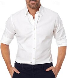 abordables -Homme Chemise Chemise boutonnée Noir Blanche Rose dragée manche longue Plein Revers Printemps & Automne Mariage Soirée Vêtement Tenue