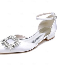 olcso -Női Esküvői cipők Lapos Valentin-napi ajándékok Fehér cipők Esküvő Parti Napi Esküvői lakások Strasszkő Lapos Erősített lábujj Elegáns Divat Szatén Bokapánt Bor Fekete Fehér