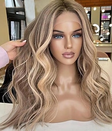 cheap -Remy Human Hair 13x4 Lace Front Wig Middle Part Brazilian Hair Body Wave Loose Wave Multi-color Wig 130% 150% Density Highlighted / Balayage Hair 100% Virgin For Women Long Human Hair Lace Wig