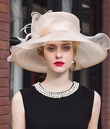 זול -fascinators כובעים אורגנזה קרח משי כובע דלי כובע כובע שמש כובע שמש מסיבת תה חתונה חתונה אלגנטית עם כיסוי ראש עם קשת נוצה