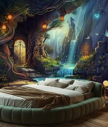 economico -Fantasy Dream Tree House Appeso Arazzo Arte Della Parete Grande Arazzo Decorazione Murale Fotografia Sfondo Coperta Tenda Casa Camera Da Letto Soggiorno Decorazione