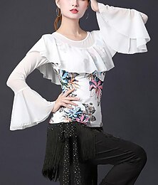 billige -Latindans Ballroom-dans Topp Printer Drapert Tvinning Dame Ytelse Trening Langermet Høy Polyester