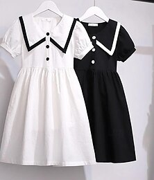 お買い得  -子供用 女の子 エレガント ドレス 中学校 制服 フロック 韓国風 ドレス 夏 半袖 ファッション 服
