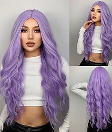 economico -parrucche sintetiche dell'onda del corpo biondo viola arcobaleno per le donne capelli ricci lunghi da 26 pollici per ragazze e donne cosplay parrucca di festa di Halloween o uso quotidiano