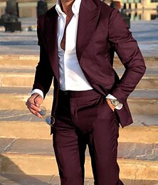 cheap -Black Burgundy Dark Green Men's Wedding Suits Solid Colored 2 Piece Tailored Fit Single Breasted One-button 2024