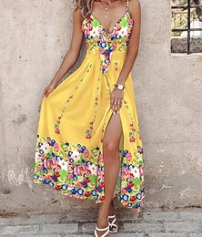 cheap -Women's Slip Dress Floral Print Split Thigh V Neck Long Dress Maxi Dress Daily Sleeveless Summer