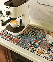 billige -oppvasktørkematte, kaffemaskinmatte, tømmematte med absorberende gummibakside, anti-skli vaskmatter for kjøkkenbenkbeskytter, for oppvaskstativ kaffemaskin bartilbehør
