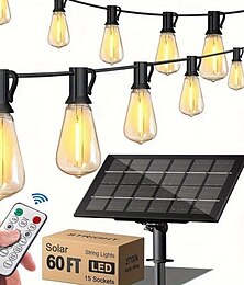 economico -Stringa di luci solari da esterno resistente alle intemperie con telecomando, lampadina edison a led alimentata ad energia solare Stringa di luci da esterno per patio esterno, recinzione del cortile,