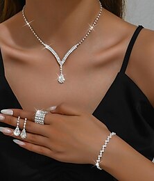 abordables -Juego de Joyas 5 piezas Brillante Legierung Anillos Pendientes Collare Pulseras Mujer Elegante Vintage Moda Geométrico Forma Geométrica Conjunto de joyas Para Fiesta Aniversario Invitado a la boda