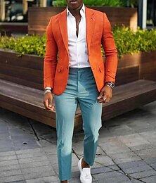 economico -Blazer in lino per uomini giacca sportiva moda casual estiva a tinta unita in khaki scuro nero e giallo taglio su misura monopetto a due bottoni