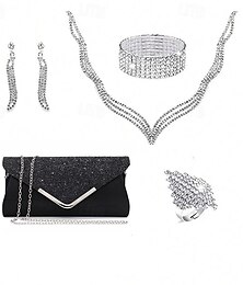 cheap -Women's Clutch Evening Bag Evening Bag Polyester 5 Pieces Party Holiday Rhinestone Chain Solid Color Silver Black Dark Blue