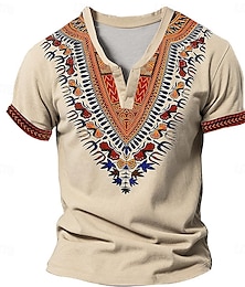 cheap -African Pattern V Neck  Men's Ethnic Style 3D Print T shirt Tee Henley Shirt Casual Daily T shirt Khaki Gray Short Sleeve Henley Shirt Summer Clothing Apparel S M L XL 2XL 3XL
