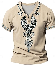 cheap -Baroque V Neck Men's Ethnic Style 3D Print T shirt Tee Henley Shirt Casual Daily T shirt Blue Khaki Short Sleeve Henley Shirt Summer Clothing Apparel S M L XL 2XL 3XL