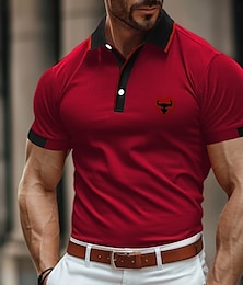 halpa -Men's Polo Shirt Golf Shirt Casual Sports Ribbed Polo Collar Short Sleeve Fashion Basic Color Block Cow Patchwork Embroidered Summer Regular Fit Red Blue Green Polo Shirt