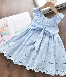 cheap -Kids Girls' Dress Solid Color Sleeveless Party Outdoor Casual Fashion Daily Casual Cotton Blend Summer Spring 2-12 Years Light Blue