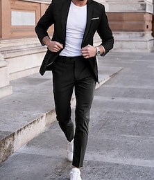 preiswerte -Schwarzer burgunderroter Herren-Hochzeitsanzug, Cocktailkleidung, formelle Kleidung, Business-Anzug, einfarbig, 2-teilig, maßgeschneiderte Passform, einreihig, mit einem Knopf, 2024