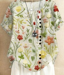 abordables -Camiseta de mujer de talla grande, informal, de manga corta, cuello redondo, para uso diario, verde claro, para todas las estaciones