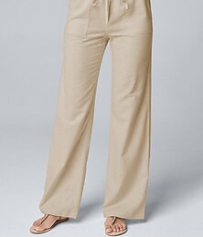 cheap -Women's Pants Pure Color Fashion Basic Comfort Home Daily Cotton And Linen Breathable Long Pant Pocket Elastic Waist Summer Black White