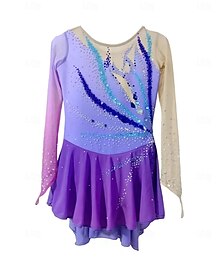 cheap -Figure Skating Dress Women's Girls' Ice Skating Dress Purple Thumbhole Halo Dyeing Mesh Spandex Stretchy Training Practice Professional Skating Wear Thermal Warm Classic Crystal / Rhinestone Long