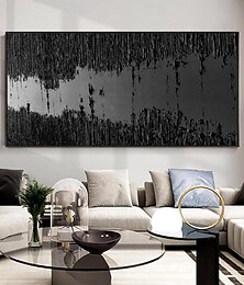 billiga -handgjord oljemålning canvas väggdekoration minimalistisk svartvit abstrakt struktur dekorativ målning för heminredning rullad ramlös osträckt målning