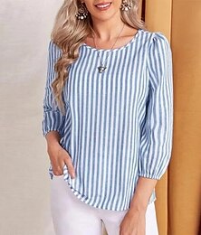 ieftine -Pentru femei Cămașă Bluză Dungi Zilnic Imprimeu Negru Lungime Manșon 3/4 Casual Stil Nautic Primavara vara