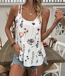 economico -Top Canotta da Donna Stampa Floreale Bianco Rosa Blu Senza Maniche Spalline Regolabili Casual Estivo Mare