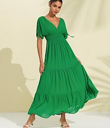 cheap -Women's Chiffon Green Halter V Neck Tie Back Smock Maxi Dress