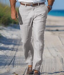 economico -Per uomo Pantaloni di lino Pantaloni Pantaloni estivi Pantaloni da spiaggia Gamba dritta Liscio Comfort Esterno Informale Giornaliero Streetwear Moda Bianco Blu marino