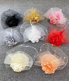 voordelige -fascinators Hoofdkleding Helm Netto Sluier Hoed Bruiloft Damesdag Met Pet Bloemen Helm Hoofddeksels