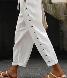 economico -Per donna Pantaloni Misto cotone e lino Tasche laterali Alla caviglia Nero Primavera estate