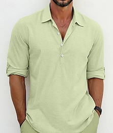 economico -Per uomo Camicia camicia di lino Camicia estiva Camicia da spiaggia Nero Bianco Blu Manica lunga Liscio Bavero Primavera estate Informale Giornaliero Abbigliamento