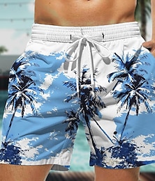 economico -pantaloncini da surf da uomo albero di cocco pantaloncini hawaiani costume da bagno coulisse con fodera in rete elastico in vita breve vacanza spiaggia streetwear