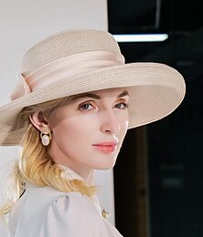 זול -כובעים סיבי באולר / כובע קלושה כובע דלי כובע קש מסיבת תה חתונה חתונה אלגנטית עם קשת צבע טהור כיסוי ראש כיסוי ראש