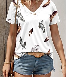 お買い得  -女性用 Tシャツ グラフィック 日常 ホワイト 半袖 ファッション Ｖネック 夏