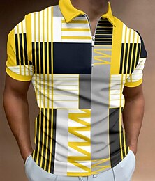 economico -Per uomo Plaid Polo con zip Maglia da golf Manica Corta Magliette polo Camicie con Colletto Vintage Casual Abbigliamento da vacanza Abbigliamento Formale Abbigliamento da festa Stampa 3D Polo con
