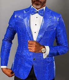 זול -מסיבת ז'קט בלייזר לגברים נצנצים נצנצים בצבע אחיד שחור כסף ורוד מחויט בהתאמה עם שני כפתורים חד חזה