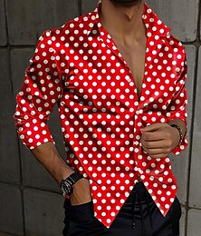 preiswerte -Herren Punkt Geometrische Muster Oberhemd Knopfhemd Bedruckte Hemden Langarm Modisch lässig Urlaub Party Herbst Winter Frühling Sommer Umlegekragen Hemden mit Kragen Knopf hoch Bedruckt Rote Grün