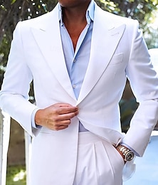 お買い得  -ホワイト イエロー バーガンディー 男性用 結婚式 スーツ ソリッド 2点セット ファッション ビジネス テイラーフィット シングルブレスト 一つボタン 2024年