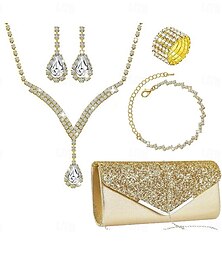 billige -Brudesmykkesett 1 sett med strass-legering ringer 1 armbånd øredobber halskjede dame elegant mote personlig smykkesett til bryllupsfest valentinsdag