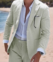economico -Completi da matrimonio estivi in seersucker per uomo rosa blu navy in tinta unita taglio standard 2 pezzi con un solo bottone